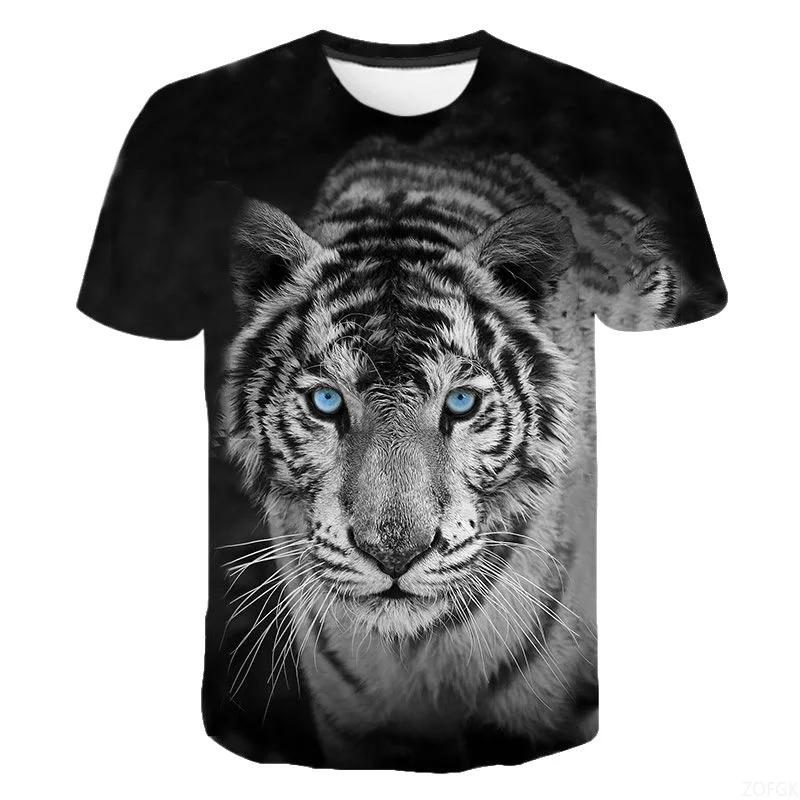 Fashion Men's T-Shirt Animal Tiger 3D Print Men's and Women's Summer Short Sleeve Round Neck Casual Top Outdoor Men's Clothing