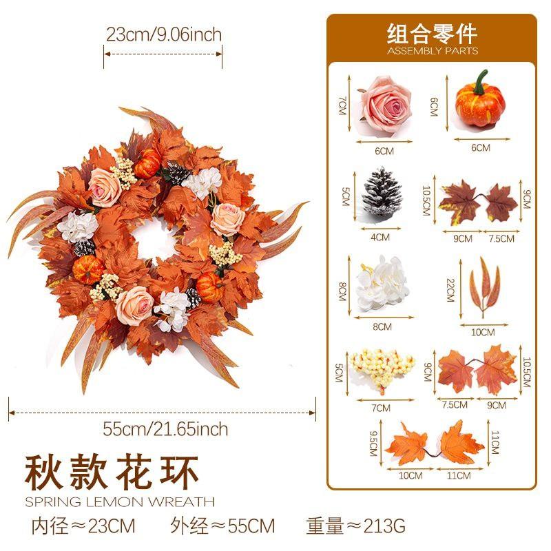 Maple Leaf Wreath Door Decor Fall Harvest Festival Thanksgiving Home Decoration Artificial Floral Garland
