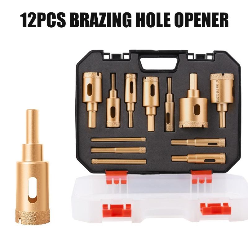 12pcs Diamond Drill Bit Set Glass Marble & Stone 6-35mm Hole Saw Kit Granite Tile Ceramic Drilling Tools Brazing Hole Opener