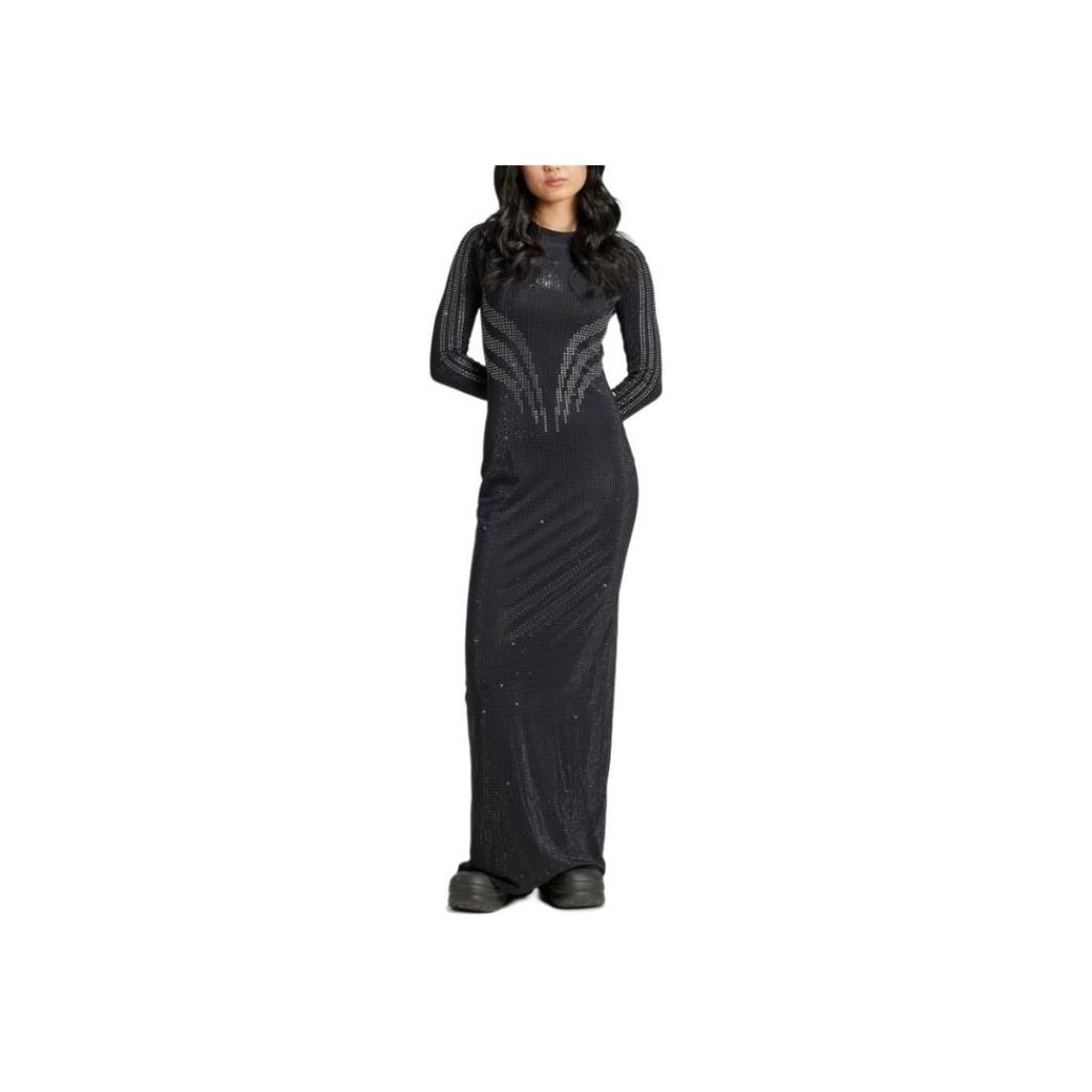 adidas Originals Atlanta Abito Stampato con Strass Sportivo Comodo Moda Slim Fit Manica Lunga Donna Abiti Nero IW3108