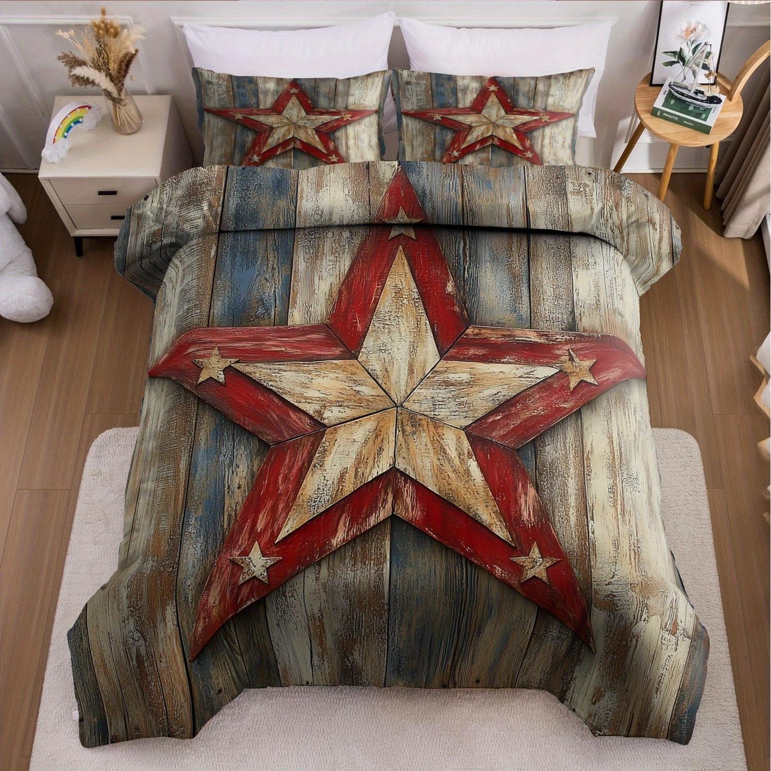 

3pcs Duvet Cover Set without Core 1 Quilt Cover + 2 Pillowcases Rustic Barn Star Design Bedding Set for Bedroom, Soft EU Twin(135x200cm)