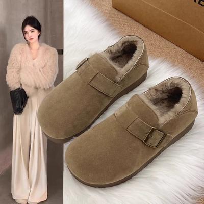 Fleece All-inclusive Birkenstocks for Women's 2025 Winter New One-pedal Fluffy Shoes Thickened Warm Thick-soled Snow Cotton Shoes
