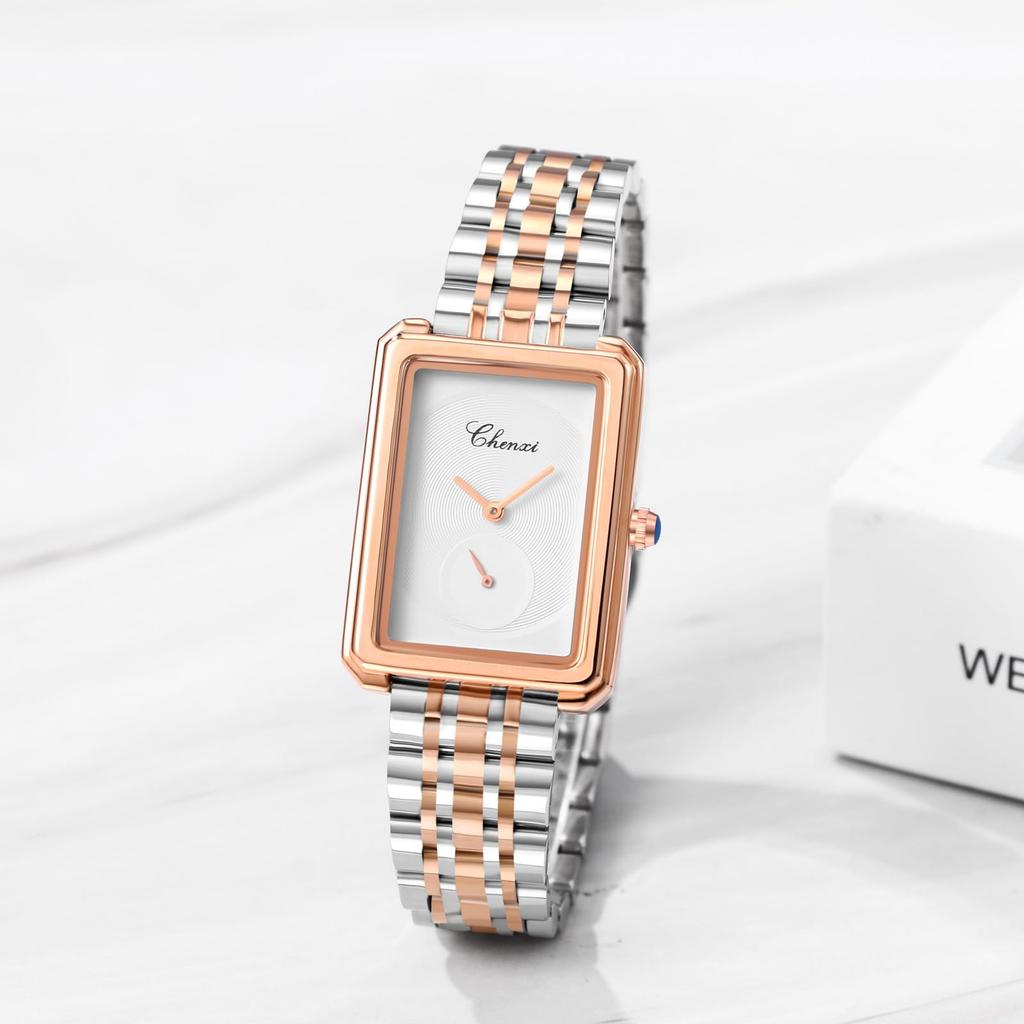 Stainless Square No With With Calendar Quartz Gold New Day Wristwatch, Women's, Waterproof, Rainproof, Steel, Dial, Index, Adjustable, Thin,