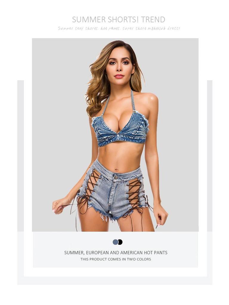 860# New European and American Women's Denim Shorts - Summer/Autumn Sexy High-Waisted Hot Pants for Nightclub.