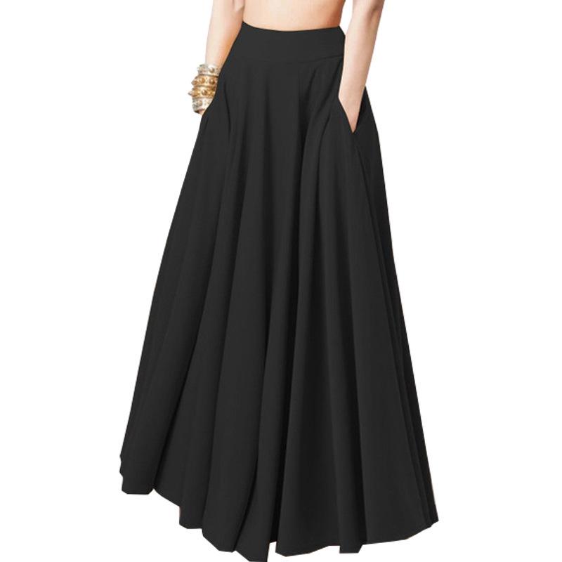 2026 Spring Solid Color Plus Size Women's Pleated Long Skirt with Elastic Waist