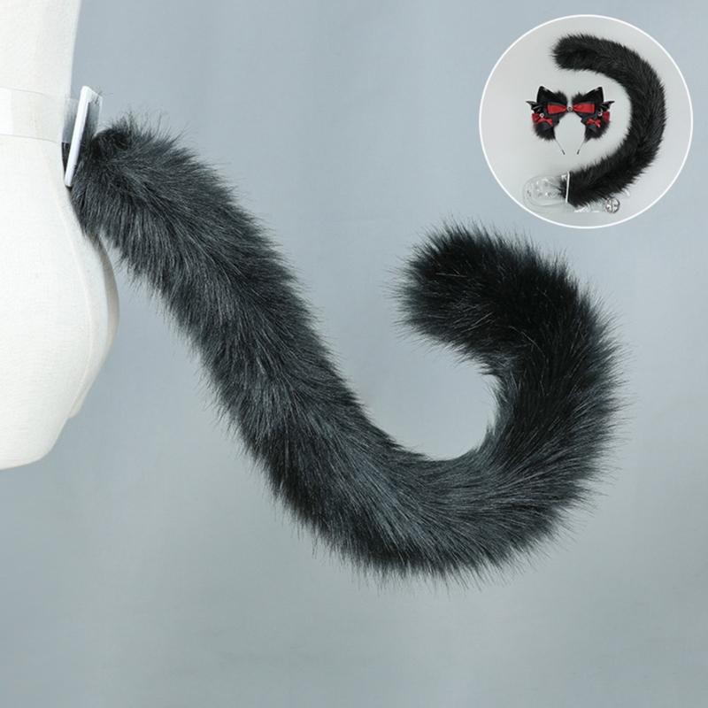 Cats Tail Lovely Cats Ears Hairband Plush Wolf Tail Halloween Party Costume Accessories for Adult Woman Man