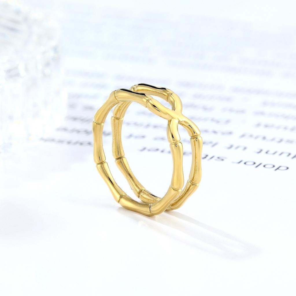 Gaosheng Double-layer Bamboo Ring Niche Design Couple Pair Ring Titanium Steel Electroplated Ins Ring