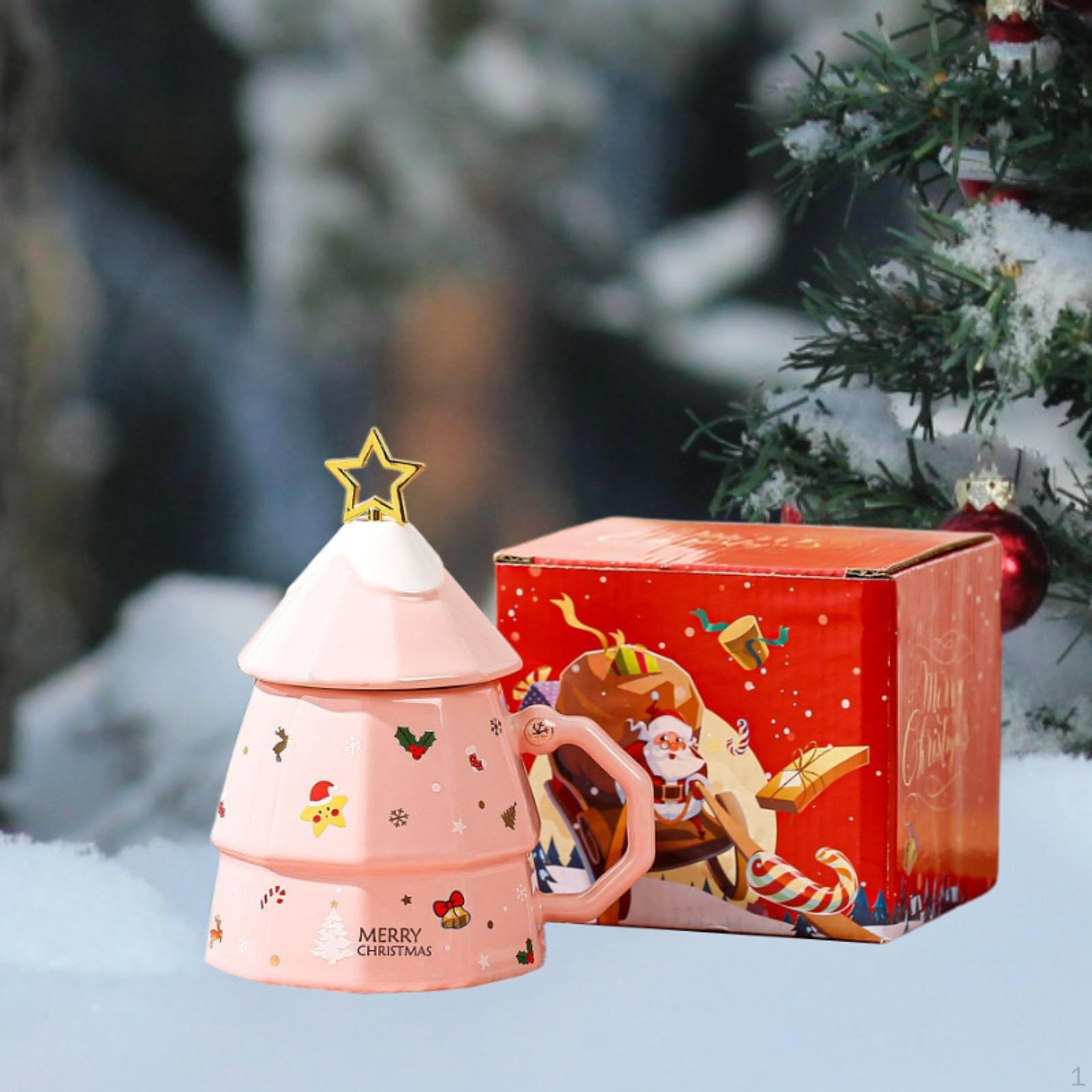 

Керамическая рождественская кружка для кофе, напитков, с крышкой и ручкой, молочная, уникальная, милая, рождественская розовый