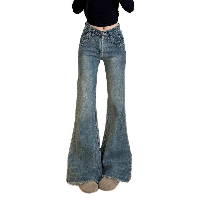 Design Sense Nostalgia High Waist Micro Flare Jeans Female Summer Thin Section of The Raw Edge Skinny Flare Pants Female Retro Jeans for Ladies