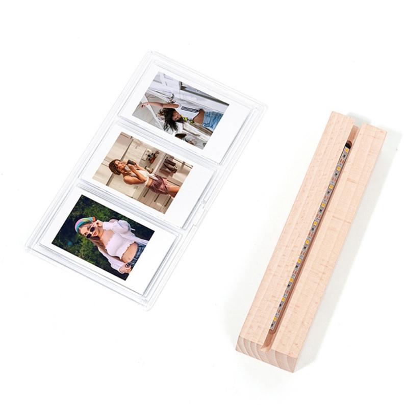 Illuminated Acrylic Pictures Holder for 3Inch Photos, Triples Slots Desk Frame, Gift for Friend Family Desk Decors