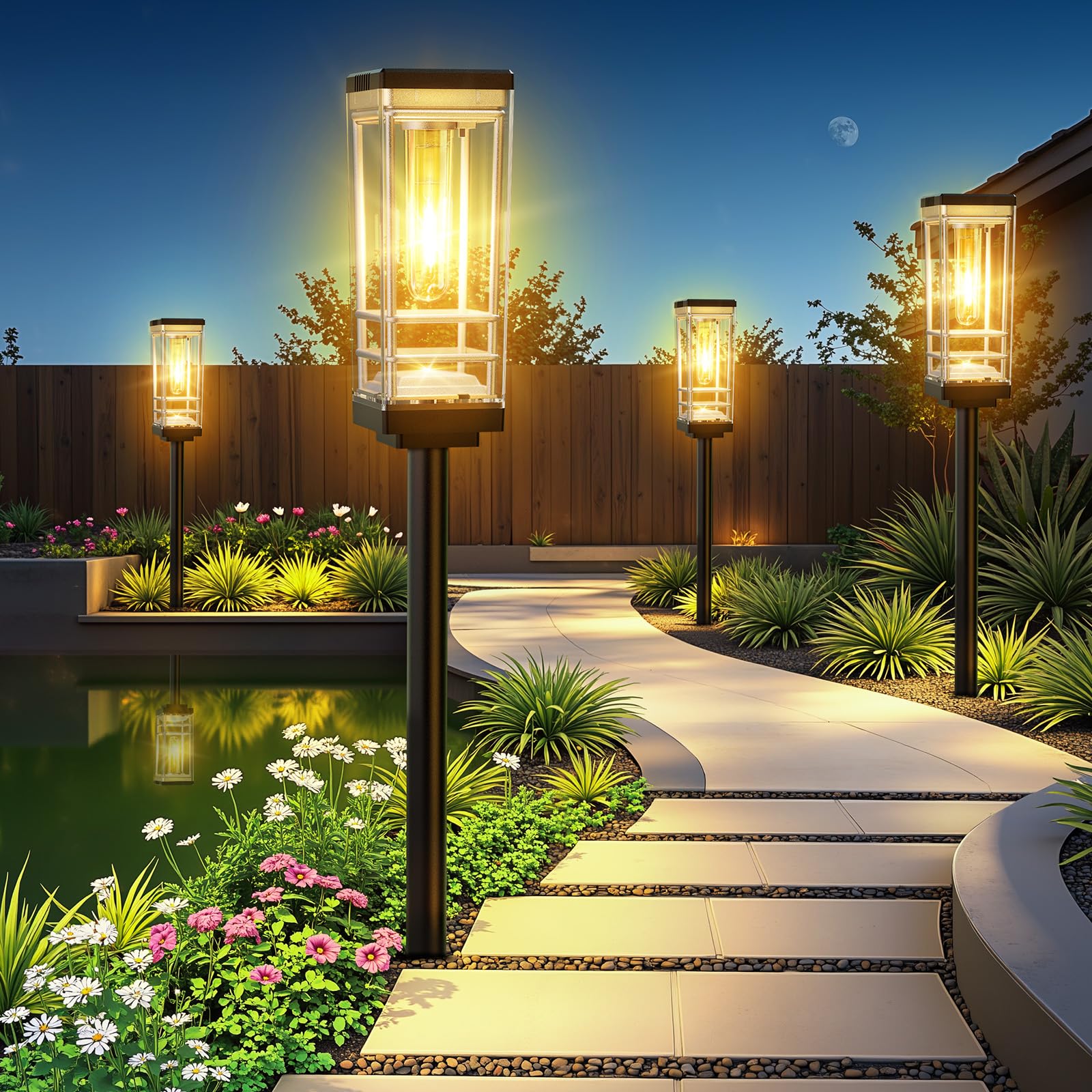 

PUAIDA Наружные водонепроницаемые садовые фонари на солнечной батарее, IP65 водонепроницаемые, высокая яркость, гальванизированная внутренняя рама, светодиоды теплого белого света, автоматическое включение/выключение, время работы 15 часов,