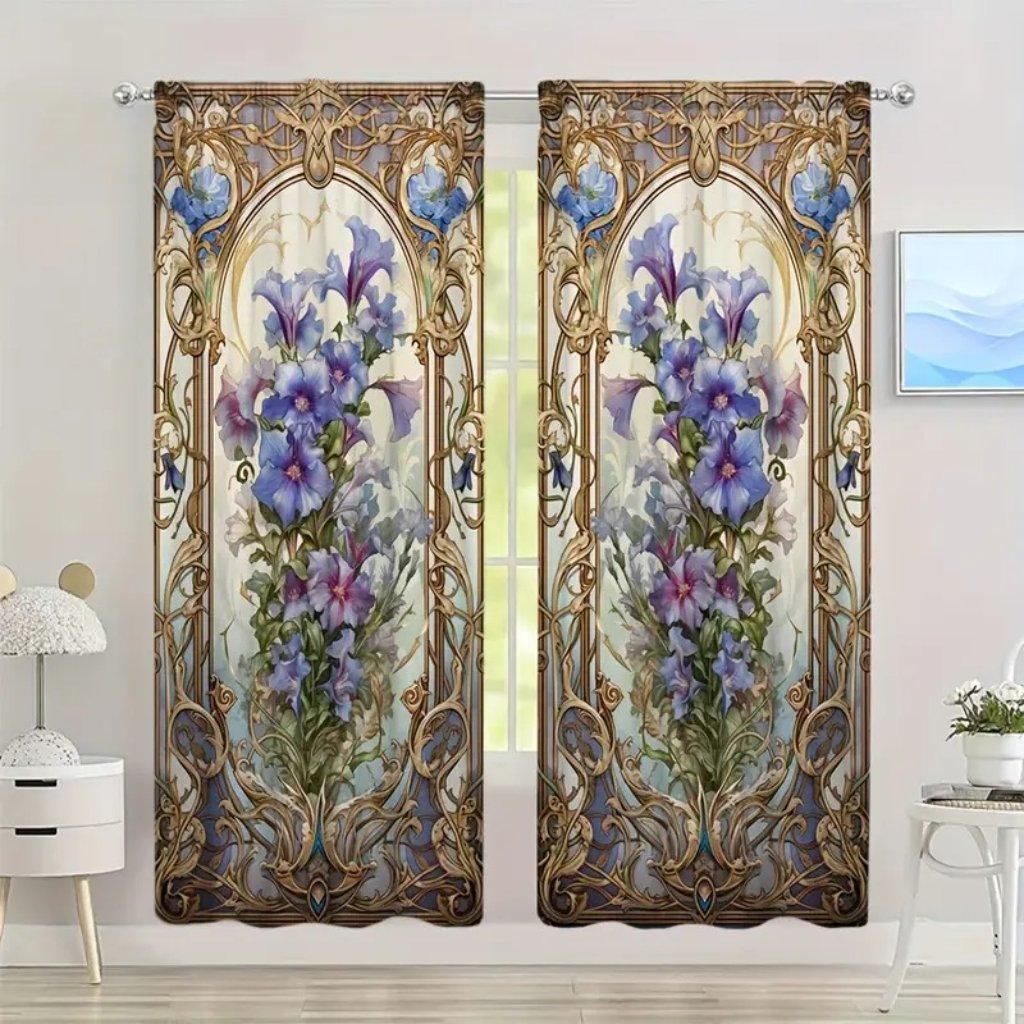 1pc Wooden Sunflower Curtains Semi-shading Grommet Top Curtains For Bedroom Living Room Office Home Decor