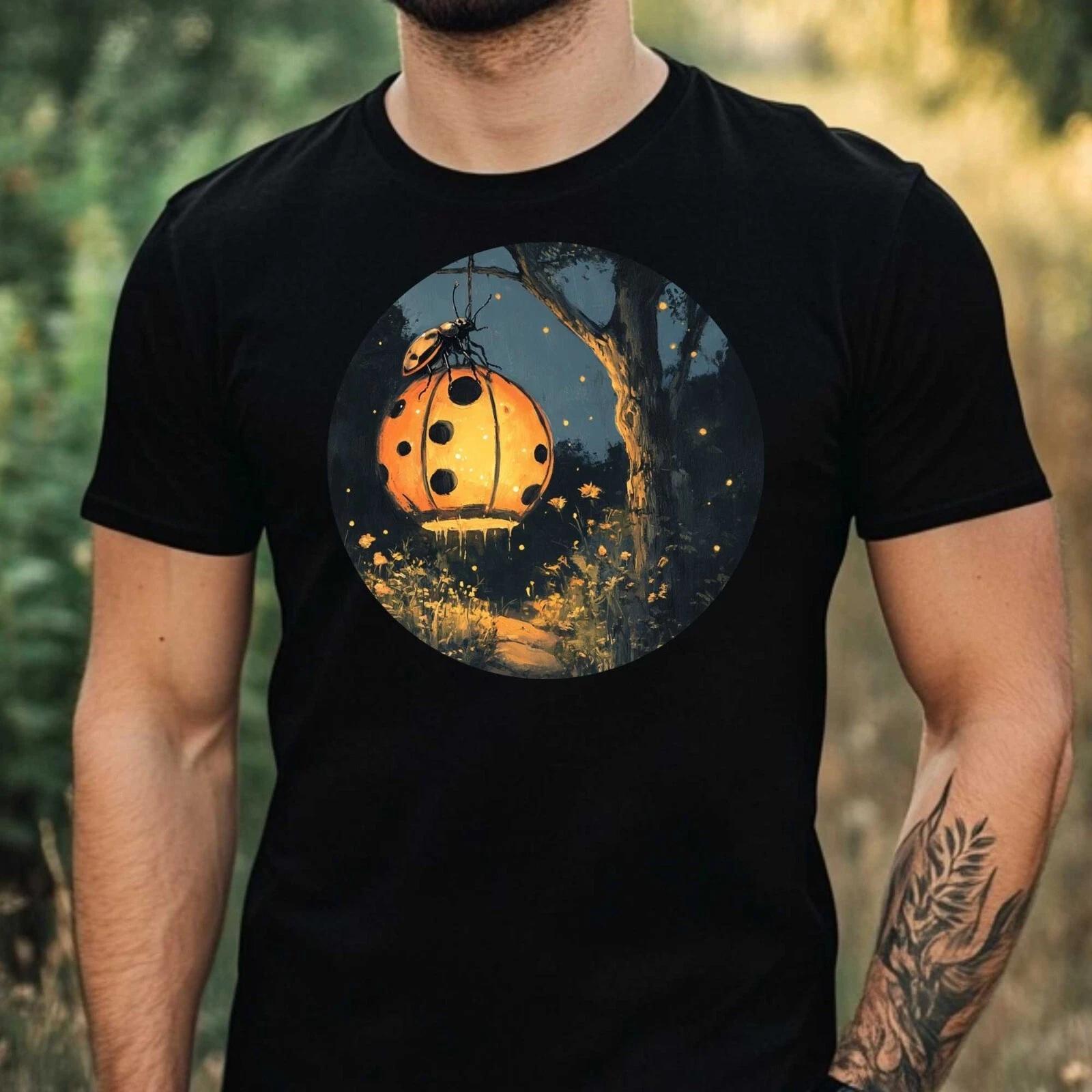 T-Shirt Herren Marienkäfer im Mondlicht Motiv Baumwolle Größe XS bis 5XL S