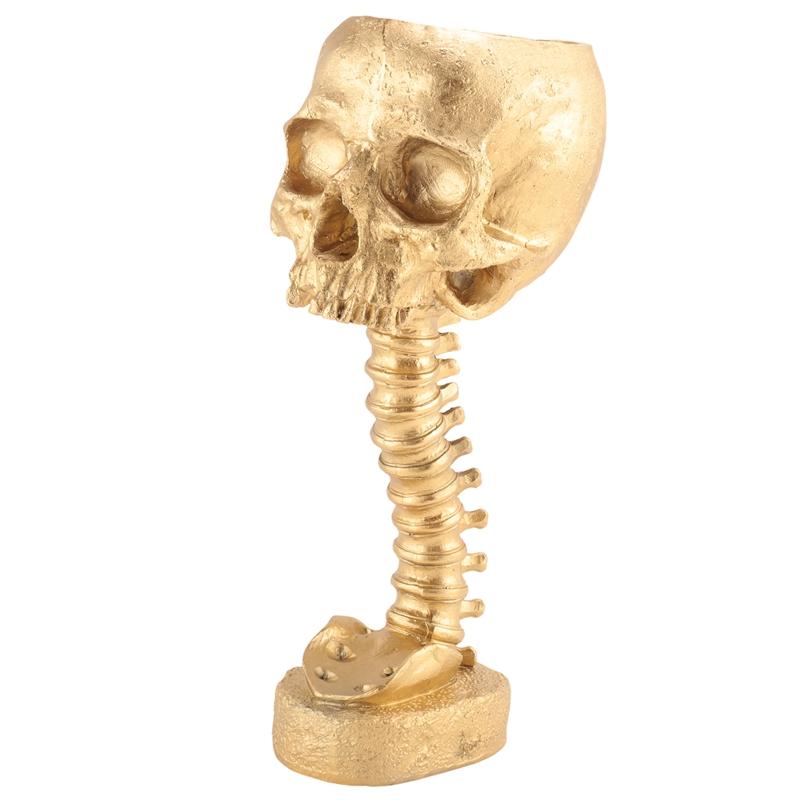 A96I-Resin Skull Planter & Spine Stand Set, Polyresin Skulls Pot, Halloween Decoration Retro Human Skull Head Flower