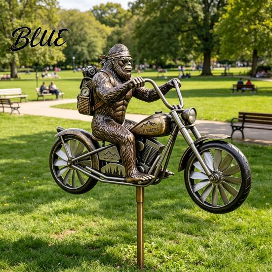 Patio Wind Spinner Garden for Outside Big Foot Riding Motorcycle/Truck/Airplane Metal Rotatable Weather-resistant Yard Windmill with Stake Retro