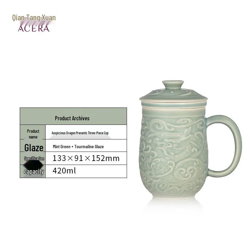 HWM Auspicious Dragon Living Ceramic Teacup 3-Piece Set, 420ml