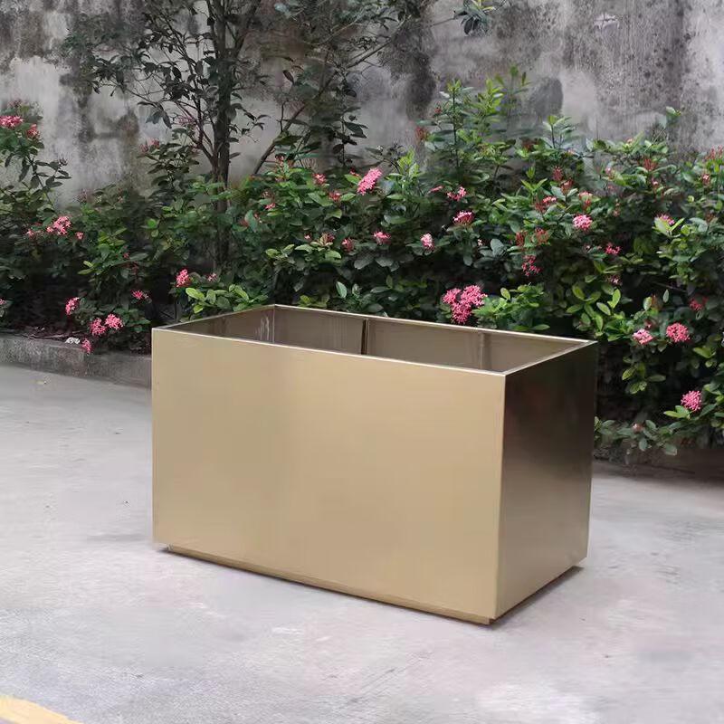 OIMG Outdoor Stainless Steel Planter Box Set with Artificial Flowers