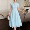 ZANZEA Women Casual Round Neck Lace Patchwork Elegant Short Sleeve Dress