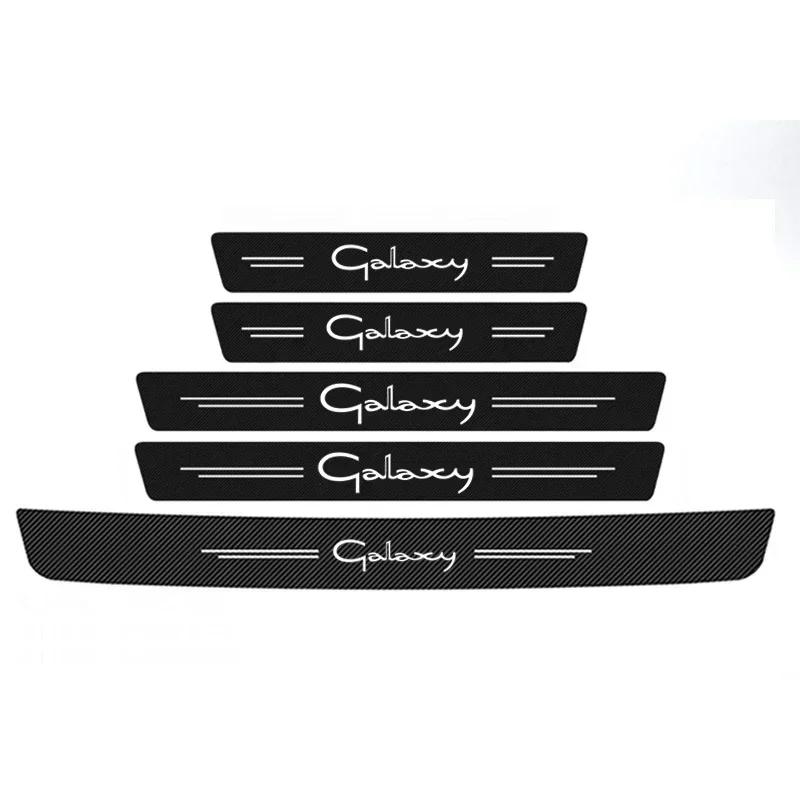 XJGE5 New Carbon Fiber Car Door Sill Sticker Threshold Side Anti Scratch Sticker For Ford Galaxy Logo Waterproof Decal Car Accessories