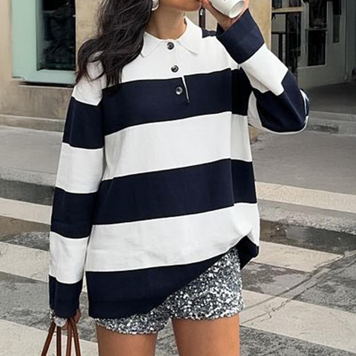 Женский топ в полоску с воротником-поло Kai Kuo - Коллекция Весна 2026 Medium