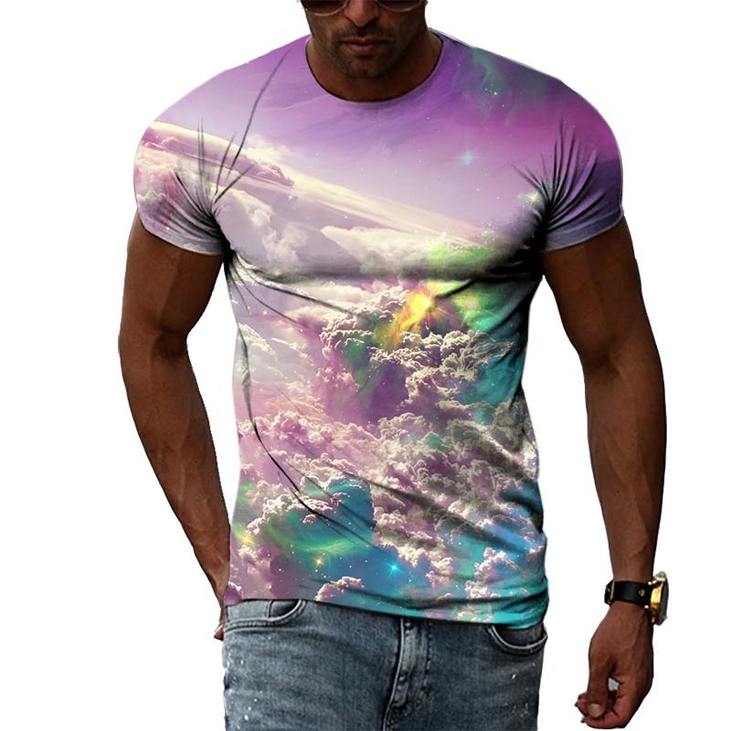 Summer Landscape Pattern T-shirts Casual Personality Hip-hop Trend Round Neck Tees Fashion Men's Street Cool Short-sleeve Top
