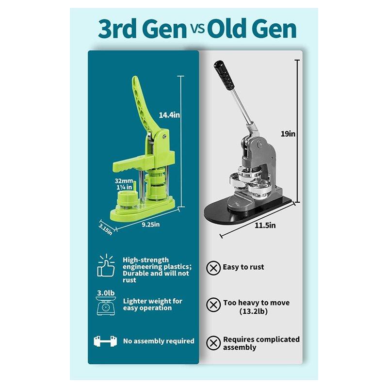 A03F-Installation-Free 32Mm(3Rd Gen) Button Maker Machine DIY Pin Badge Press With 100 Button Parts& Cutter Included