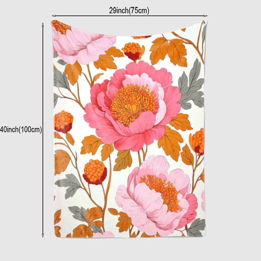 1pc Floral Print Flannel Throw Blanket - Vibrant Pink & Orange Design, Soft & Cozy for Home, Sofa, Beach, Camping, Office Decor