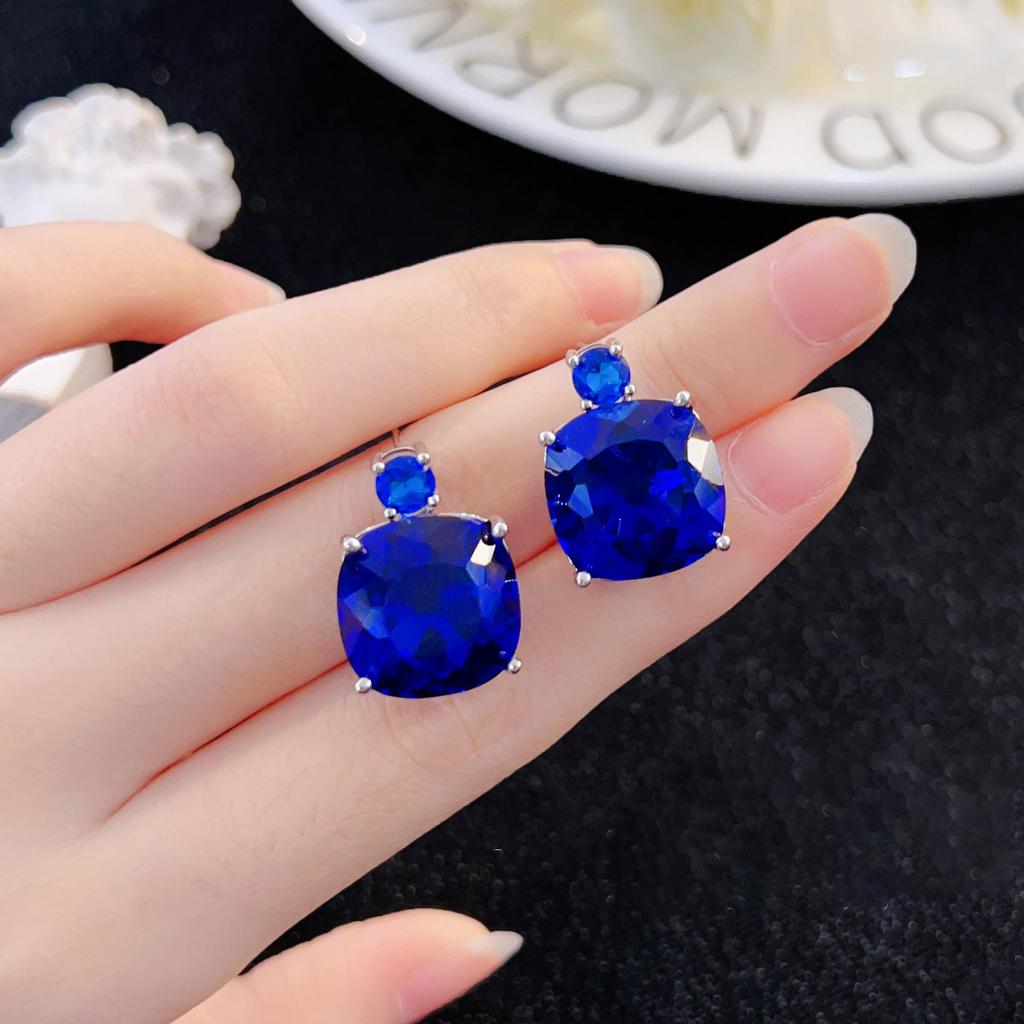 Imitation Paraiba Green Diamond Necklace Set Chain Luxury Full Diamond Redstone Dinner Wedding Stud Earrings Ring Women