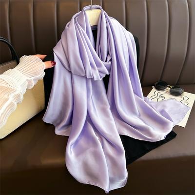 Spring Summer Scarves Solid Versatile Sun Protection Shawls Women High-End Silk Scarves Headscarves Satin Silk-Like Gauze Scarf