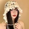 Women's Ethnic Style Pearl Tassel Knit Hat - Face-Slimming Lace Hollow Pullover for Travel and Photos