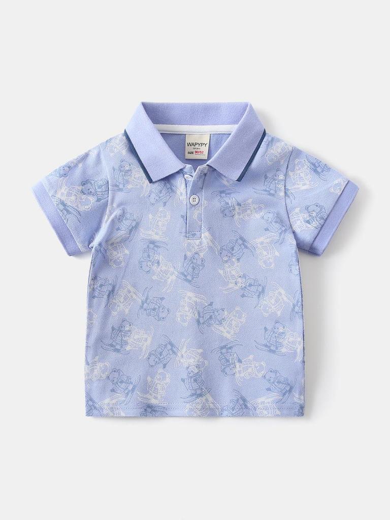 2026 Trendy Boys' Full Print Short Sleeve Polo Shirt for Summer