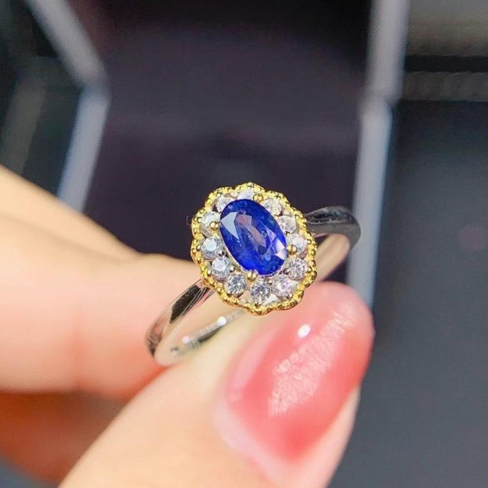 Open Ring Royal Blue Two Tone Plated Gemstone Peridot Womens Ring with Diamond Accents
