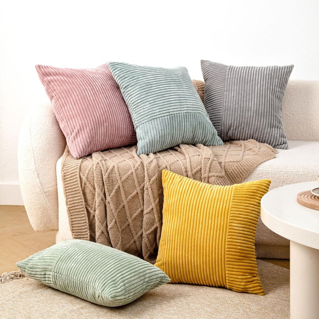 Simple and Simple Ins Style Corduroy Stitching Pillow Cover Style Living Room Sofa Cushion Solid Color Cushion Pillow