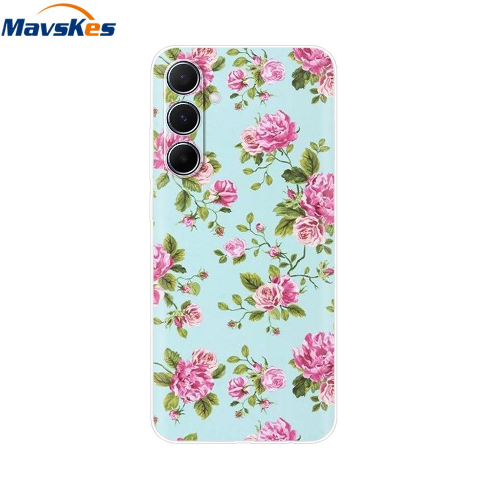 For Samsung Galaxy M35 5G Case Cute Cat Flower Painted Phone Cases For Samsung M35 Case M 35 SM-M356B Silicone Clear TPU Fundas