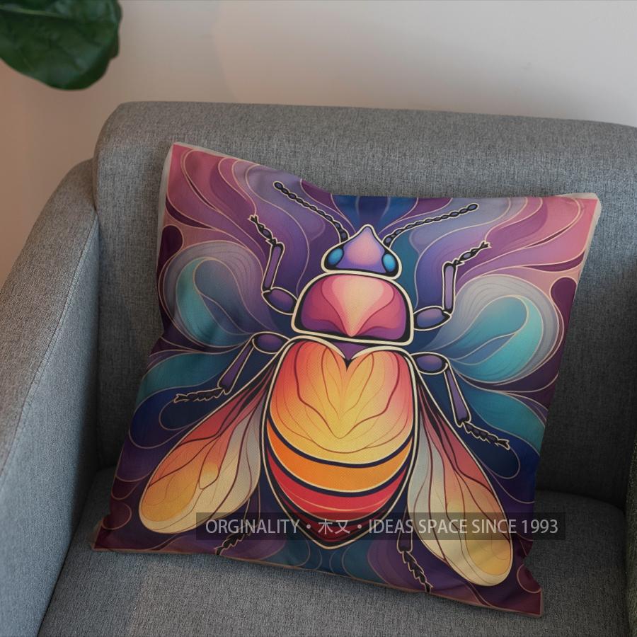 2D Colorful Beetles Art Pillow For Home Decor Pattern Cushion Cover Suitable For Sofa Bedroom Car Pillow Cover