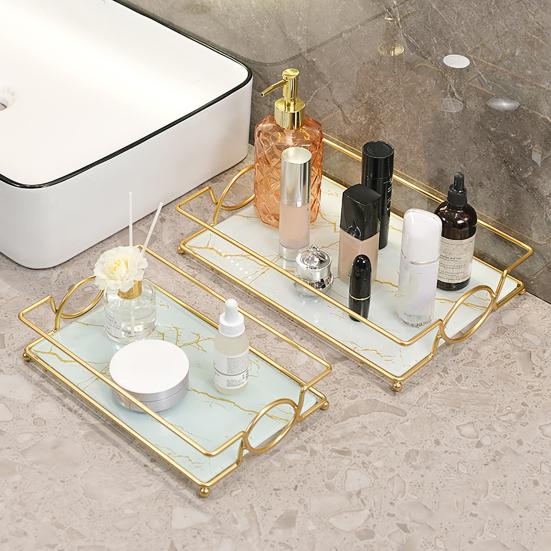Estantería de Almacenamiento para Baño Yousheng Marco de Hierro Bandeja con Patrón de Mármol Organizador de Gran Capacidad para Artículos de Tocador Cosméticos Joyería