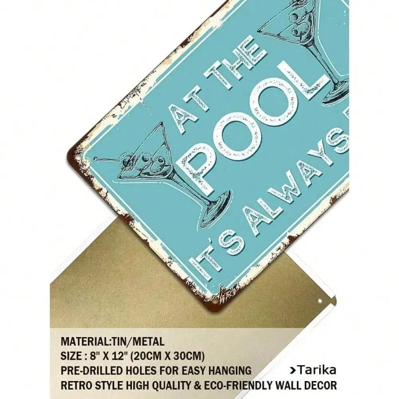 Metal Wall Art Retro Poolside Decor Vintage Cocktail Party Plaque Home Bar Art Swimming Pool Wall Sign Leisure Man Cave Gift
