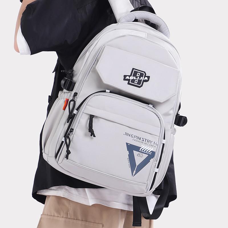 Men Contrast Backpack Large Capacity Student Schoolbag Women Travel Backpack