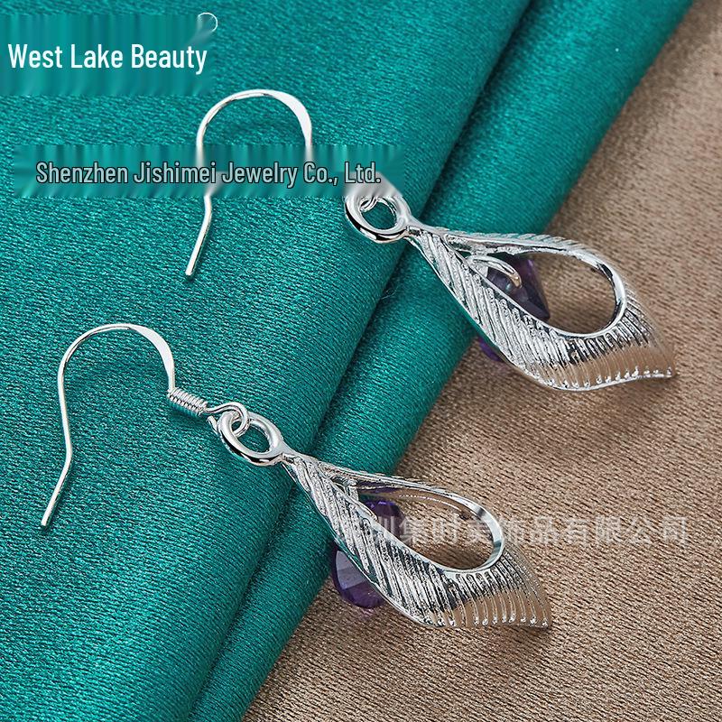 Boucles d'oreilles pendantes losanges en zircon argenté en forme de larme pour femmes - Bijoux Beauté du Lac de l'Ouest