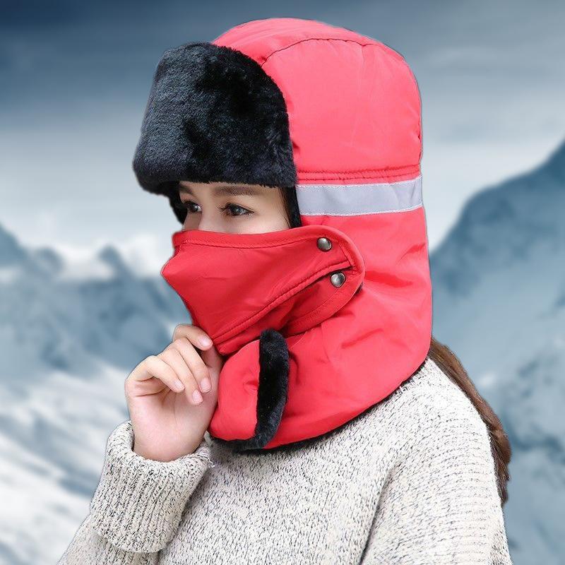 Winter Outdoor Skifahren Verdickte Warme Mütze Nordost Maske Schal Radfahren Kälte Mütze Maske Männer Lei Feng Mütze Frauen average size red