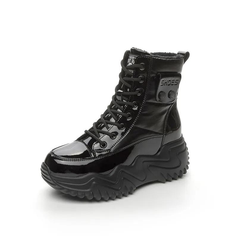 Fashion 7CM New women's inner elevating snow boots with velvet inner high heel leather thick sole winter warm casual women's shoes