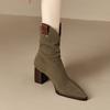 Stivaletti alla Caviglia in Camoscio con Tacco Basso Stivali Chunky Western Cowboy da Donna Stivali Corti da Cavaliere Retro a Punta con Pieghe Stivaletti Chelsea in Nabuk