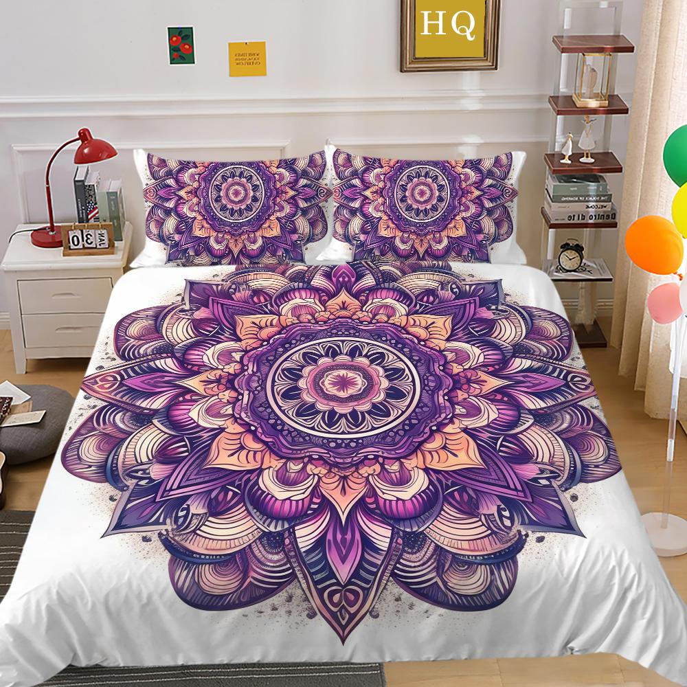 3D Datura Bedding Set Indian Style Duvet Cover 2/3pcs UK/US/AU/DE/UE Full Size Super Big Bed Room Washable Soft and Quick Drying Home Decoration