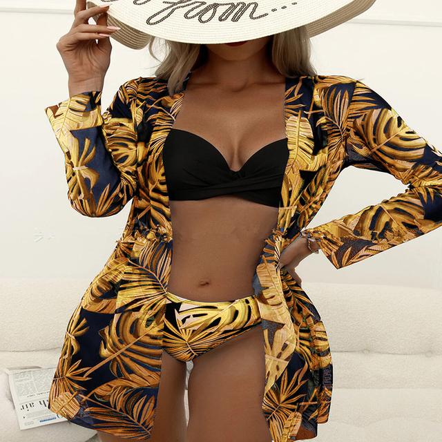 3dílné sady bikin Dámské léto Sexy květinové Twist Bikiny s nízkým pasem zahalovací plavky Dámské brazilské plavky plavky