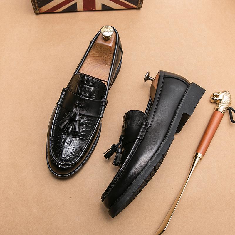 Tassels Leather Men's Dress Shoes Wedding Leather Shoes For Men Slip On Loafers Business Male British Style Formal Shoes Good