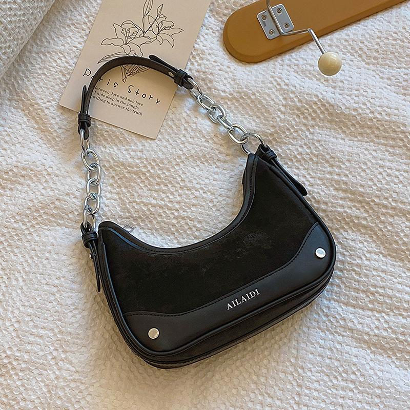 Chic Design Chain Shoulder Bags for Women New Trendy PU Leather Zip Up Female Commute Underarm Pouch Lady Fashion Purses