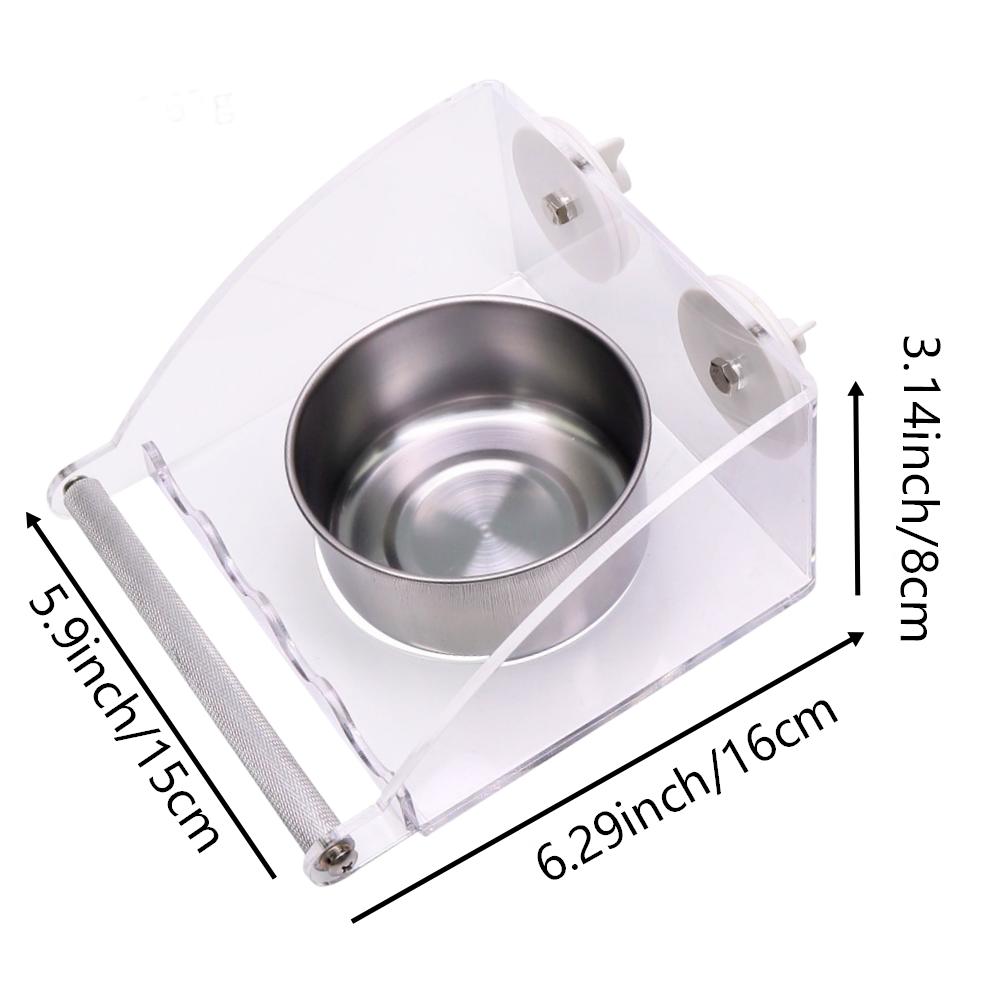 Stainless Steel And Acrylic Bird Feeding Bowl For Splash Guard & Chew-Proof Acrylic Cage Mounted Bird Feeder Food Container
