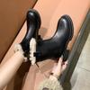 Soft Leather Soft Bottom Low Heel Hairy Mouth Mid Boots Trendy Fashion Boots Women's Boots 2025 Autumn and Winter New Velvet Versatile