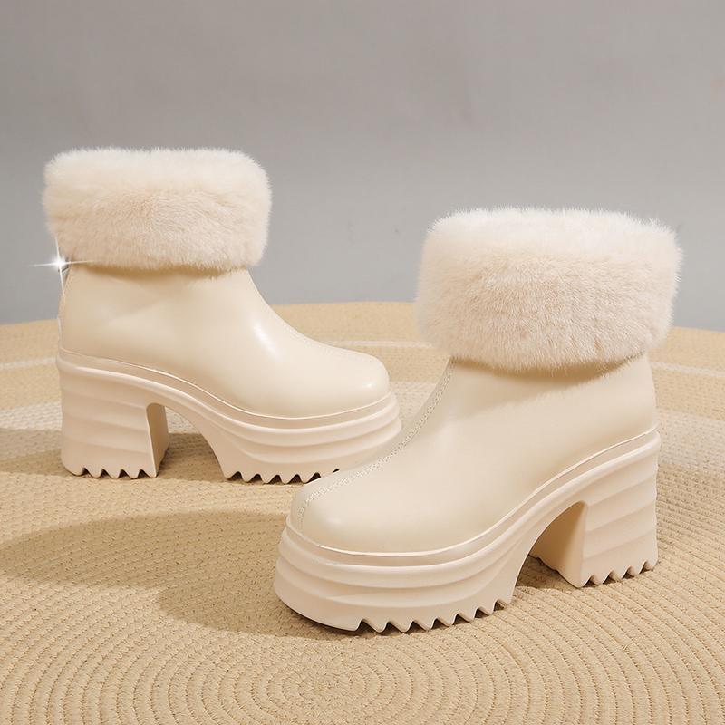 Fur Snow Boots Women's Sexy High Heels Shoes for Woman Fashion Ankle Boots Winter New Brand Warm Plush Cotton Mujer Botas