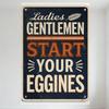 Vintage 'Start Your Engines' Eggs Humorous Metal Tin Sign Distressed Navy Blue Background Beige Border Wall Decor for Home Bar C
